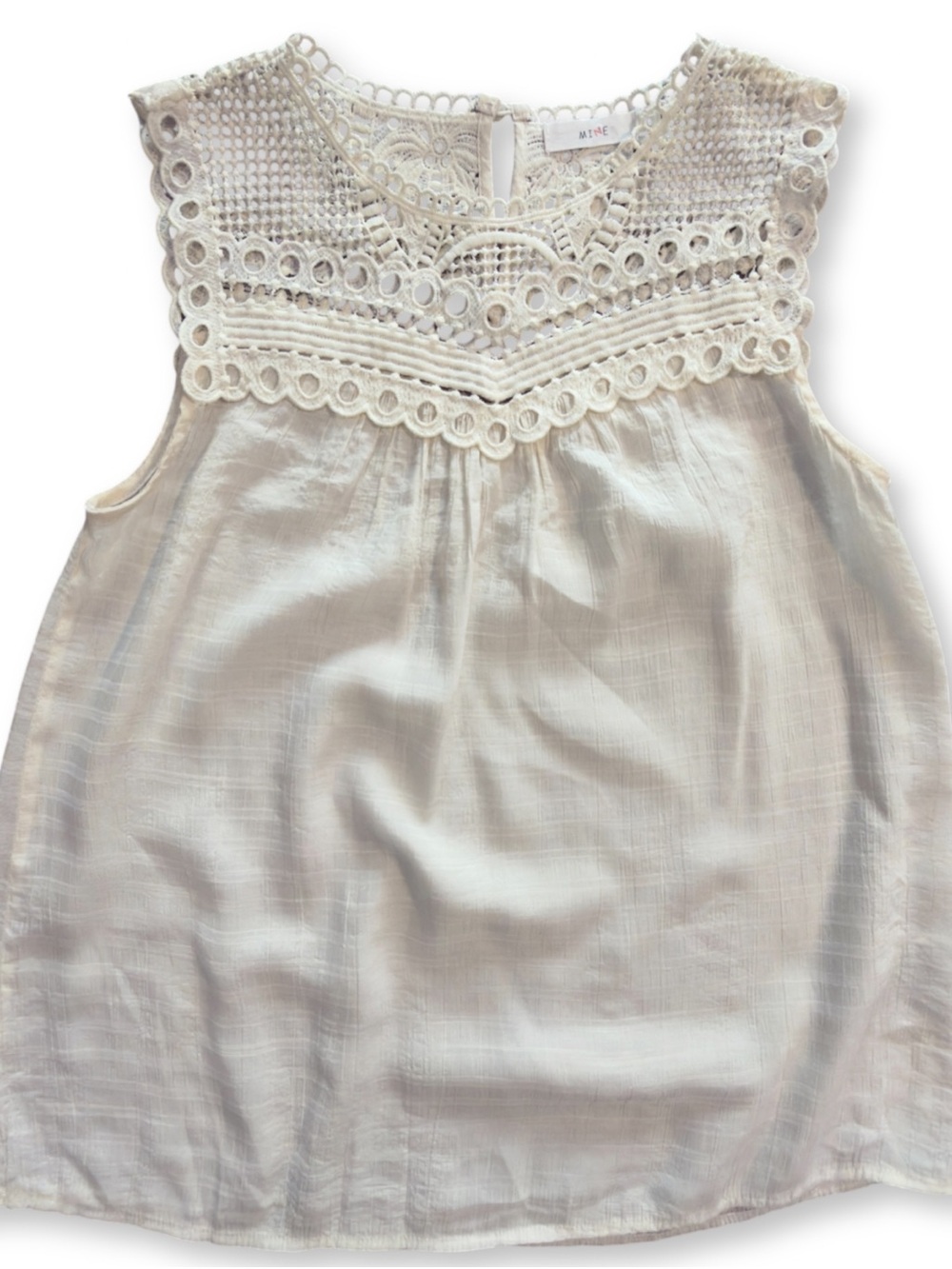 Women’s Mine Ivory Lace Yoke Sleeveless Blouse Top Small Boho Cottagecore Summer